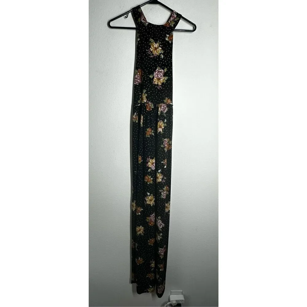 Free People Women's Maxi Dress Size SP Floral Print Sleeveless Cross Straps Boho